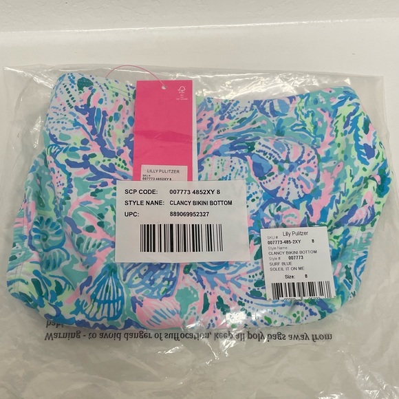 NWT Lilly Pulitzer Surf Blue Bikini Agnes Bandeau Top & Clancy Bikini Bottom Sz8 - Picture 3 of 7